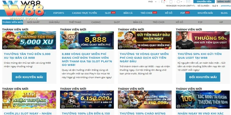 Chương trình khuyến mãi W88 ngập tràn không lo hết vốn